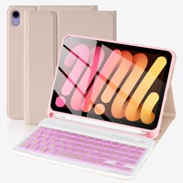 Imagem de SOPPY Capa com teclado para iPad mini 7 A17 Pro 2024/iPad Mini 6 geração com teclado 2021 8,3 polegadas, capa de teclado destacável retroiluminada em 7 cores para iPad mini 7ª/6ª geração, layout dos