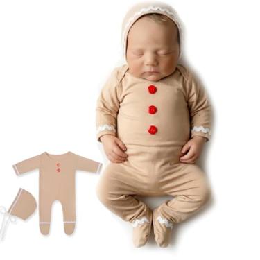 Imagem de ForBaysy Acessório para fotos de Natal para bebês recém-nascidos, meninos, meninas, fantasia de sessão de fotos, macacão vermelho com chapéu de Natal