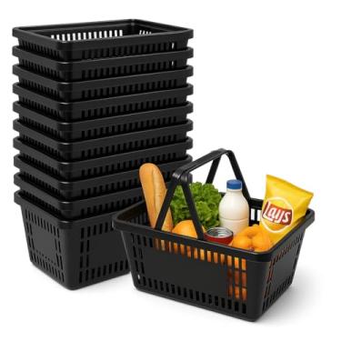 Imagem de Kit 5 Cesta De Compras Com Alças Para Supermercado Mercadinho Hortifruti Lojas Separação de Pedidos