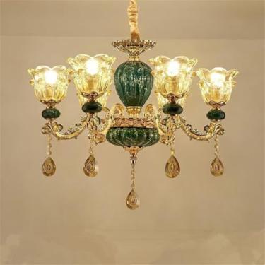 Imagem de Lustre de cristal de luxo europeu com LED, estilo americano, para sala de estar, restaurante, quarto, casa de campo, hotel, loja de roupas, salão de beleza, café (J 6 lâmpadas)