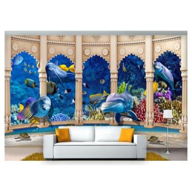 Imagem de Papel De Parede Vida Marinha Golfinhos Mar 3D Fm89 - Você Decora