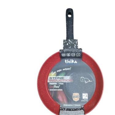 Imagem de Frigideira de Alumínio Antiaderente, 24cm, Vermelha, com Cabo Baquelite, Compatível com Fogão a Gás, Elétrico, Vitrocerâmico e Indução