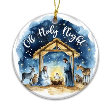 Imagem de Ornamento de presépio Oh Holy Night – Enfeite de Sagrada Família 2025 – Decoração de Natal Cristã, Presépio de Nascimento de Jesus, Presente de Lembrança Religiosa para Famílias Cristãs e Membros da