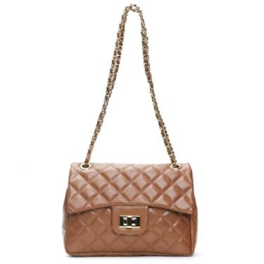 Imagem de Bolsa Feminina Couro Legitimo Matelassê Média (Caramelo)