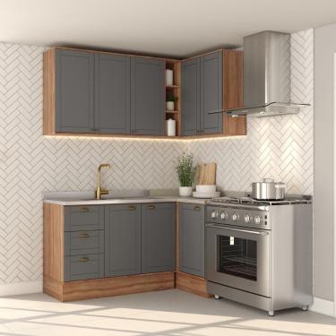 Imagem de Armário De Cozinha Completa C Balcão Milla Whisper Carraro Nogal Cinza Titânio