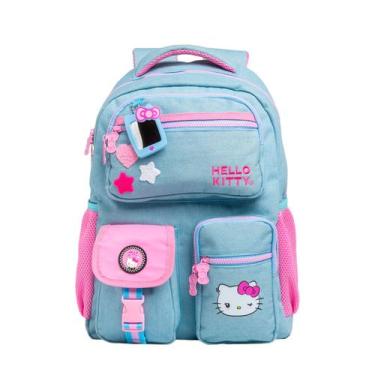 Imagem de Mochila de Costas Escolar Hello Kitty Jeans Juvenil Meninas - Xeryus, 