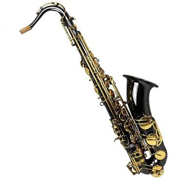 Imagem de Instrumento profissional de saxofone tenor de latão preto niquelado com chave de laca dourada com bocal