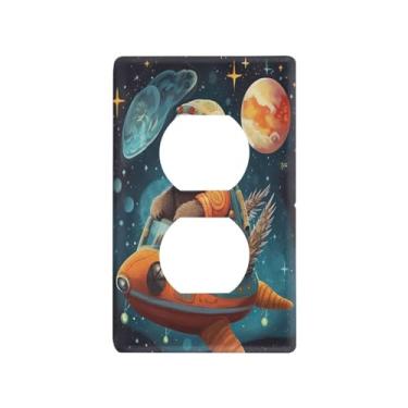 Imagem de Blueangle Placa de parede com tomada dupla de preguiças engraçadas, tamanho padrão, placas de cobertura de tomada elétrica de 1 gangue para decoração de quarto de escritório em casa, 4,53 x 2,76