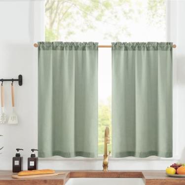 Imagem de Cortinas Texturizadas de Lino Jinchan, Juego de 2 Paneles Verde, 66x91