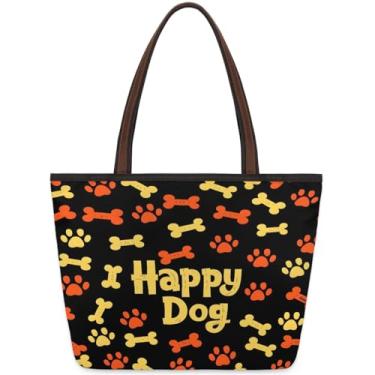 Imagem de Bolsa grande para mulheres ossos animal pata feliz trabalho sacos de pano com zíper reutilizável mercearia bolsa casual viagem pernoite bolsa bolsa adequada para viagens, trabalho, férias, praia
