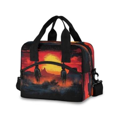 Imagem de Blueangle Lancheira isolada com estampa de cowboy do oeste americano, alça de ombro removível e alça - lancheira reutilizável para homens e mulheres (243)