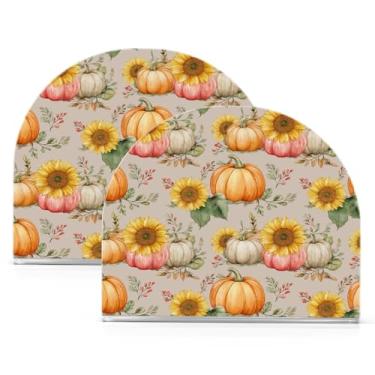 Imagem de ATTX Pacote com 2 porta-guardanapos de acrílico de Ação de Graças com design de abóboras de girassóis de outono - Organizador de mesa decorativo para cozinha, restaurante, decoração de férias de casa