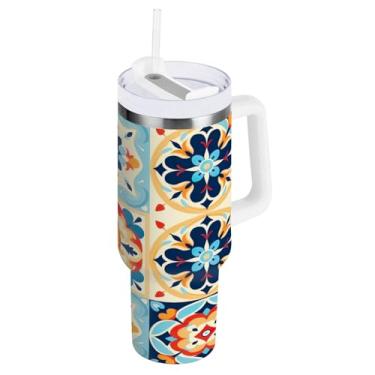 Imagem de Blueangle Copo isolado de 850 g com alça e tampa de canudo - Caneca de viagem de aço inoxidável à prova de vazamento, garrafa de água de cerâmica mexicana a vácuo de parede dupla (570)