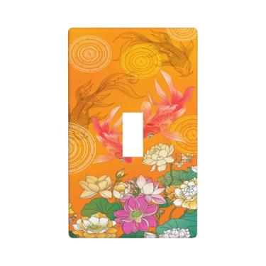 Imagem de Placa decorativa para interruptor de luz Lotus Koi Laranja, placa decorativa de parede, 1 placa de interruptor de grupo e capas de tomada 7 x 11,4 cm para quarto, banheiro, cozinha, decoração de casa