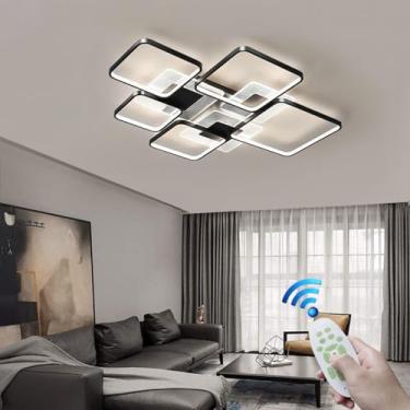 Imagem de Luminária de teto moderna LED 110cm preta, lustre moderno em acrílico, luminária de teto moderna para sala de estar, luminária de teto regulável com controle remoto, estrutura quadrada de 5