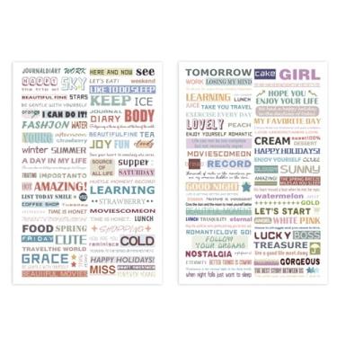 Imagem de Conjunto de adesivos estéticos fofos de 4 peças, decalques com padrão de palavras em inglês para scrapbook, notebook, garrafa de água, geladeira, decoração