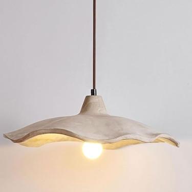 Imagem de Luminária pendente estilo retrô Wabi Sabi para ilha de cozinha, com cúpula em concreto em formato de lótus, soquete E27, lustre de teto em cimento cinza, ideal para quarto, sala de estar e s