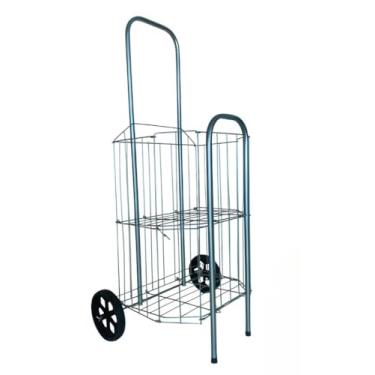 Imagem de Carrinho De Feira Prata Dobrável C/Divisórias Super Resistente Para Compras + 2 Rodas Reservas 60kg