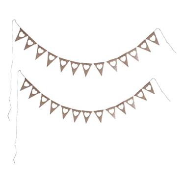 Imagem de Bandeira triangular estilo country, corações brancos, bandeira de serapilheira, fácil de pendurar, decoração diy para festa de aniversário de casamento, material de juta natural,