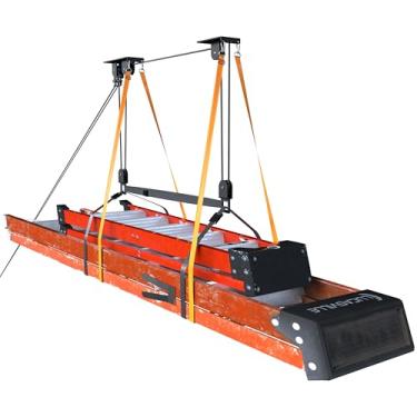 Imagem de KOSEOO Talha de escada de teto, sistema de polia resistente para armazenamento de garagem, cabide de escada comporta até 68 kg de capacidade para caiaque, caixa de carga, canoa, elevador de bicicleta
