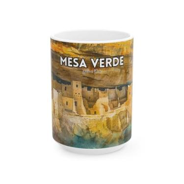 Imagem de Scacco Matto Caneca de aquarela Mesa Verde – Panorama da residência do penhasco, Parque Nacional do Colorado, xícara de café de cerâmica de 325 ml