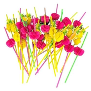 Imagem de Kit Canudo Guarda-Chuva Descartável para Drink Festa Coquetel Decorativo(Canudos Frutas,120)