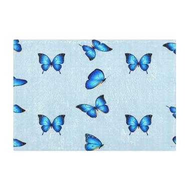 Imagem de Burbuja Tapete de banheiro Butterflies on Blue, tapete de banheiro absorvente extra macio com suporte antiderrapante para banheiro, banheira, chuveiro, 41 x 61 cm