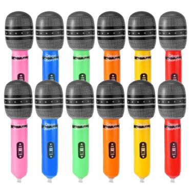 Imagem de 12un Microfones Infláveis, 22x6cm Adereços de Microfone Inflável Lembrancinhas Divertidas com Tema Musical para Festas Dos Anos 80 e 90 Karaokê Infantil Adereços Dj Decoração Palco