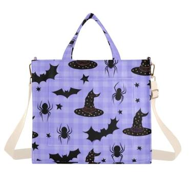 Imagem de Burbuja Sacola feminina com estrelas de bruxa, bolsa tiracolo de veludo cotelê para compras, trabalho, viagens, Chapéus de bruxa estrelas, Medium