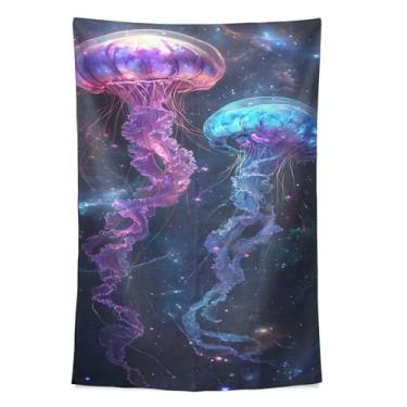 Imagem de STAYTOP Tapeçaria de parede de água-viva brilhante bonita tapeçaria para decoração de casa decoração de dormitório sala de estar quarto tapete de parede (80 × 60 pol)