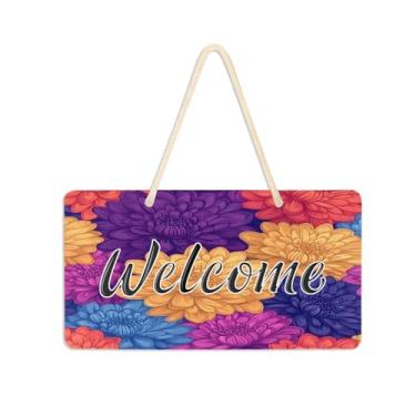 Imagem de Burbuja Placa de boas-vindas de crisântemo para porta da frente, placa de boas-vindas de PVC para decoração de férias de casa de fazenda, 15 x 28 cm
