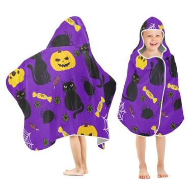 Imagem de Burbuja Toalha de banho com capuz Cat Candy Pumpkin para crianças, toalha de praia de pelúcia macia absorvente para chá de meninas e meninos 3-10 anos, 61 x 127 cm