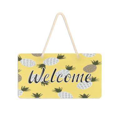 Imagem de Burbuja Placa de boas-vindas de abacaxi em amarelo claro para porta da frente, placa de boas-vindas de PVC para decoração de férias, 15 x 28 cm