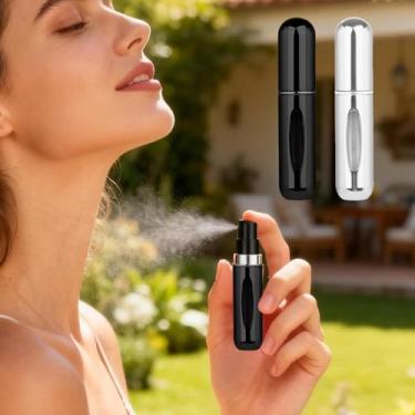 Imagem de 2 frascos atomizadores de perfume portáteis recarregáveis, frasco de spray de metal estiloso de 4,8 g, dispensador de fragrância para viagens e viagens