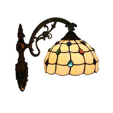 Imagem de Arandela de parede estilo Tiffany, luminária de parede vintage europeia com cúpula de vitral de 20 cm para corredor, quarto e sala de estar.