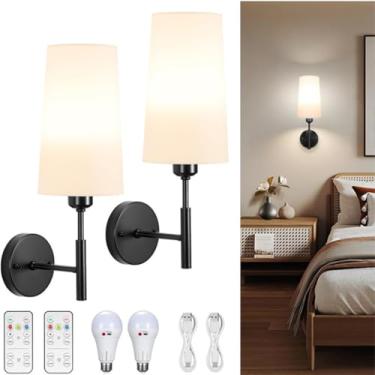 Imagem de Luminária de parede longa, curva e decorativa, LED, preta, linear, regulável com controle remoto, arandela redonda com 2 lâmpadas, estilo art déco, luminária de cabeceira, 3000K-6000K, para