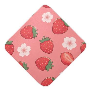 Imagem de Burbuja Toalha de banho de bebê Fresh Strawberries - Toalha com capuz de musselina macia e absorvente para recém-nascidos, 76 x 76 cm