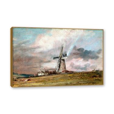 Imagem de NHLDZYH Moldura de Teca. John Constable - (paisagem 63), quadro de tela de romance inglês, paisagem atmosférica, arte de parede com moldura para biblioteca ou sala. 60x90cm