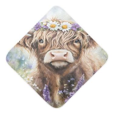 Imagem de STAYTOP Toalhas de bebê fofas com capuz de musselina de vaca Highland, toalha de banho super macia, toalhas de banho absorventes para banho recém-nascido unissex 89 x 89 cm