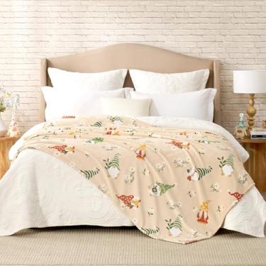 Imagem de Cozy Bliss Cobertor de primavera Gnomo – Design floral de margarida de jardim, cobertores quentes de pelúcia leitosa, cobertores ultramacios e aconchegantes para sofá, cama, bege, 152 x 203 cm
