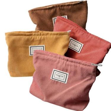 Imagem de Bolsa de maquiagem Sanwuta Velvet Corduroy, pacote com 4, amarelo, mar