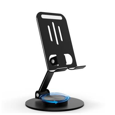 Imagem de HZZADZXW Suporte de celular de metal para mesa, suporte de telefone de mesa ajustável com rotação de 360° e suporte dobrável para celular, compatível com iPhone 17 16 Pro Max e todos os smartphones