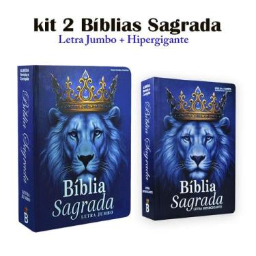 Imagem de KIT 2 BIBLIAS Masculinas Letra Jumbo e Hipergigante c/ harpa e índice 