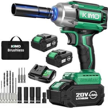 Imagem de KIMO Chave de impacto de 1/2, par máximo de 550 metros e 3000 rpm/parada de travão premium, conjunto de berbequim e driver de 9 peças, 4 tomadas, chave de impacto sem fios com