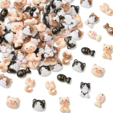 Imagem de UR URLIFEHALL 100 peças aleatórias de cabochão de resina para gatos luminosos, pingentes flatback para animais de estimação, gatinho, contas sem buracos para artesanato faça você mesmo, scrapbooking