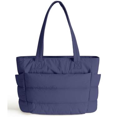Imagem de XKIILH Bolsa feminina acolchoada fofa com compartimentos com zíper, bolsa de ombro para trabalho, viagem, academia, Azul marino, Medium
