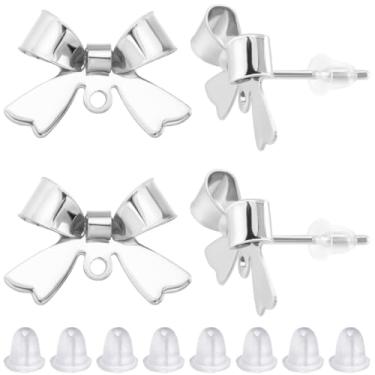 Imagem de Beebeecraft 30 peças de brincos de laço, achados de prata esterlina 925 folheados a laço, pinos de brinco com laço de plástico para fazer joias, artesanato DIY