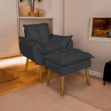 Imagem de Kit Poltrona Amamentação com Puff Pés Palito - Conforto e Modernidade para Sala e Quarto (Cinza)