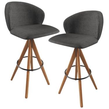 Imagem de Kit 02 Banquetas Alta Giratória Bar Cozinha Sala de Jantar Bar Mia L02 Linho Cinza Escuro - Lyam Decor