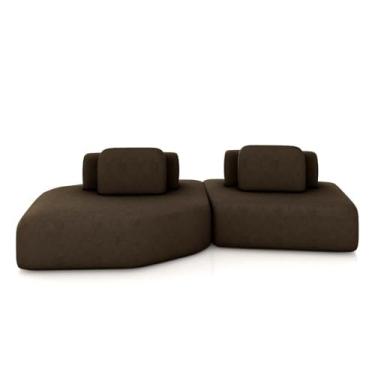 Imagem de Sofá Ilha Dakota 2 Módulos 310cm Encostos Almofadas Soltas Veludo Marrom Escuro G33 - Gran Belo